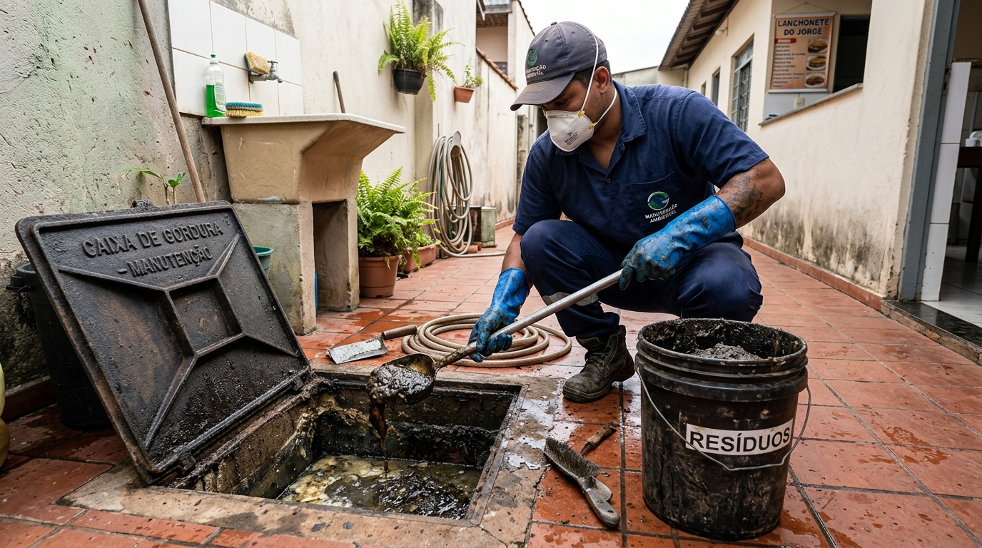 Remoção de resíduos da caixa de gordura em Mogi das Cruzes‑SP
